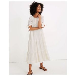 Madewell Swiss Dot Tie Sleeve Tiered Dress